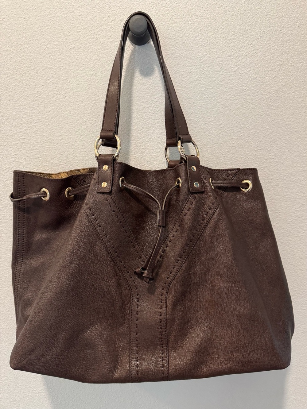 Yves Saint Laurent calf skin reversible, double sac Y tote. Bronze and Chocolate - Picture 7 of 14